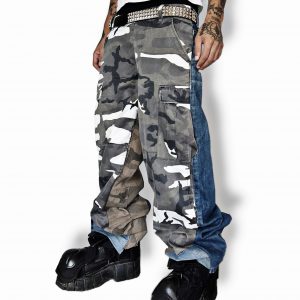 Blue denim mixed grey cargo