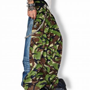 Green camo mixed blue denim