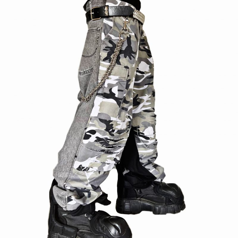 Grey camo pants mixed denim – Image 2