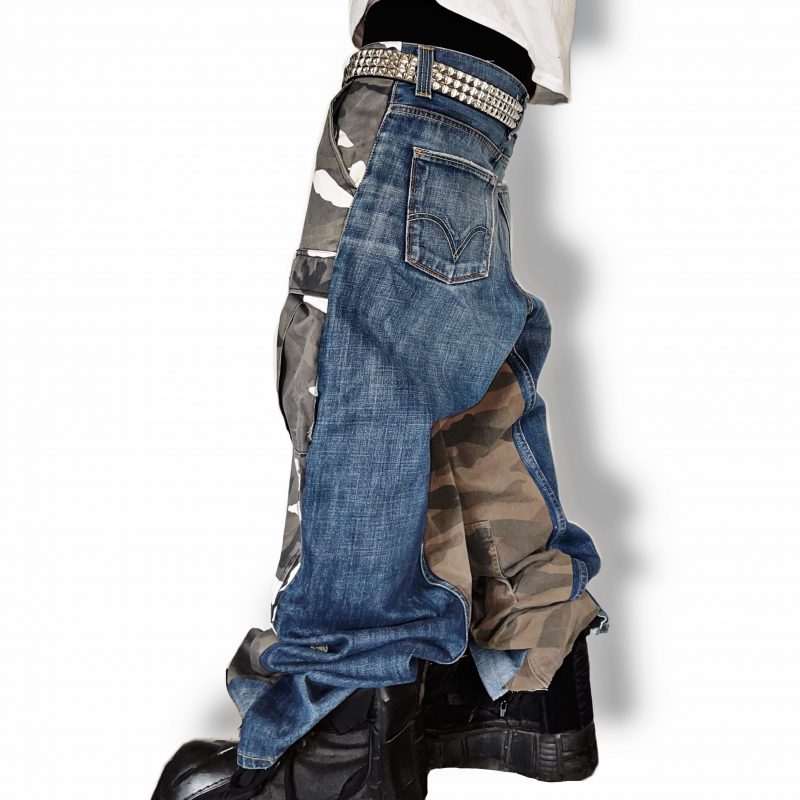 Blue denim mixed grey cargo – Image 2